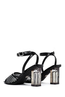 Kadın Siyah Bilekten Tokalı Taşlı Şeffaf Kalın Topuklu Sandalet | Derimod