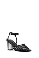 Kadın Siyah Bilekten Tokalı Taşlı Şeffaf Kalın Topuklu Sandalet | Derimod