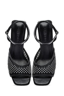 Kadın Siyah Bilekten Tokalı Taşlı Şeffaf Kalın Topuklu Sandalet | Derimod