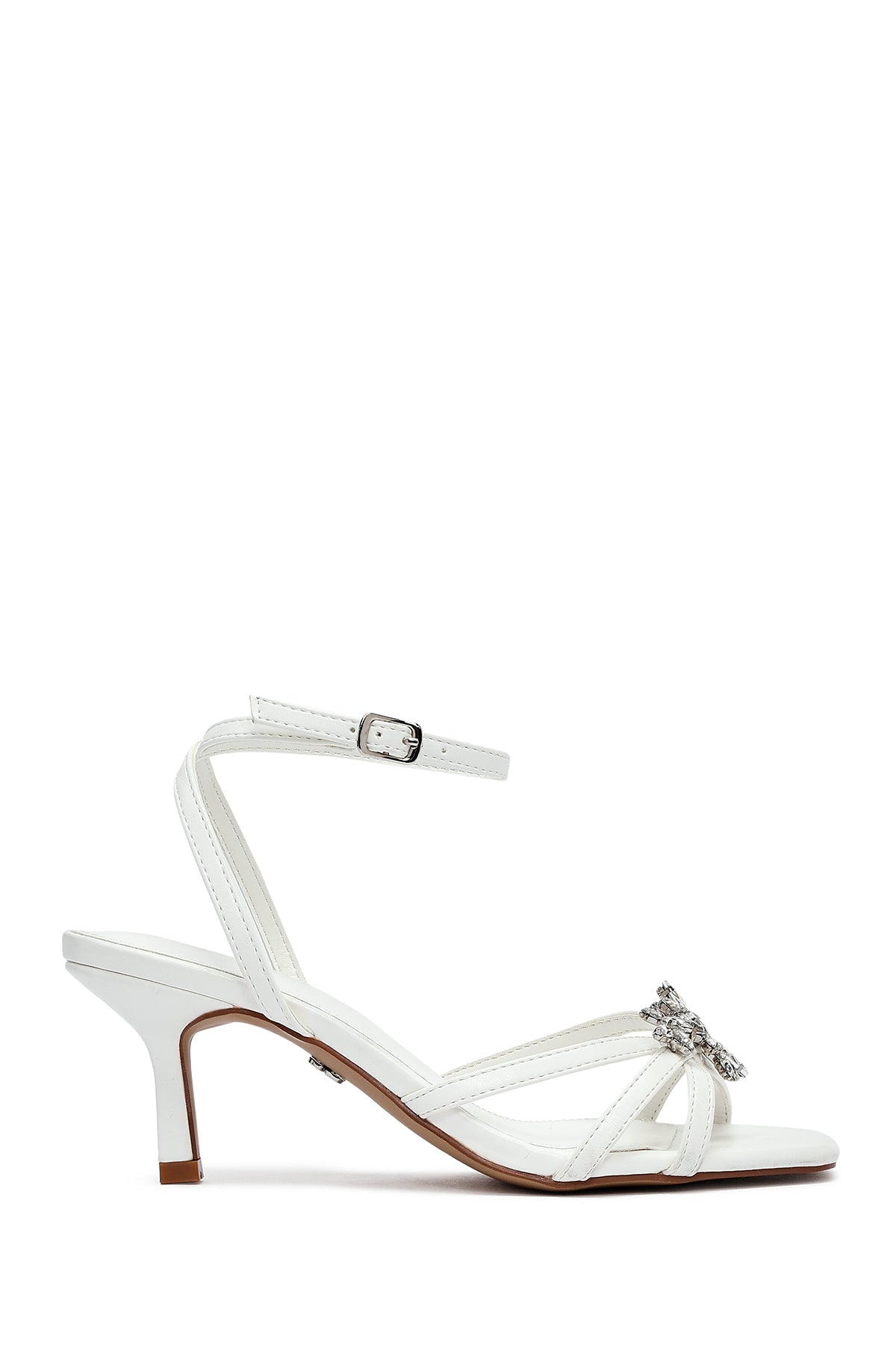 Kadın Beyaz Bilekten Tokalı Taşlı İnce Kısa Topuklu Sandalet 25SFE481818 | Derimod