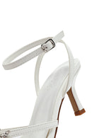 Kadın Beyaz Bilekten Tokalı Taşlı İnce Kısa Topuklu Sandalet | Derimod