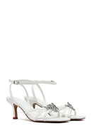 Kadın Beyaz Bilekten Tokalı Taşlı İnce Kısa Topuklu Sandalet | Derimod