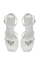 Kadın Beyaz Bilekten Tokalı Taşlı İnce Kısa Topuklu Sandalet | Derimod