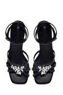 Kadın Siyah Bilekten Tokalı Taşlı İnce Kısa Topuklu Sandalet | Derimod