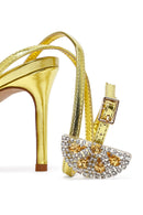 Women's Yellow Ankle Buckle Stoned Thin Heel Sandals | Derimod