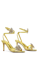 Women's Yellow Ankle Buckle Stoned Thin Heel Sandals | Derimod