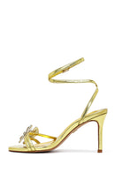 Women's Yellow Ankle Buckle Stoned Thin Heel Sandals | Derimod