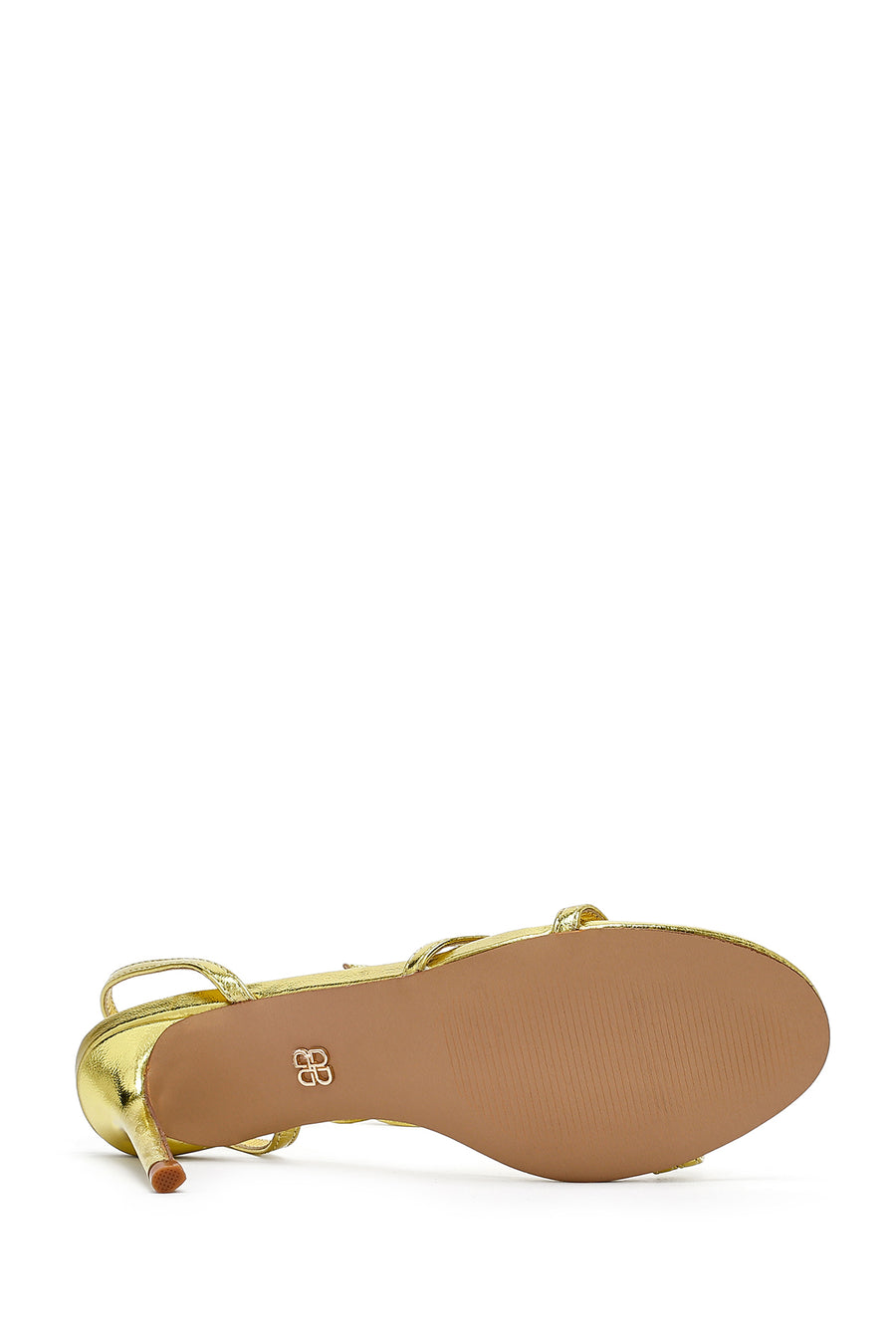 Women's Yellow Ankle Buckle Stoned Thin Heel Sandals