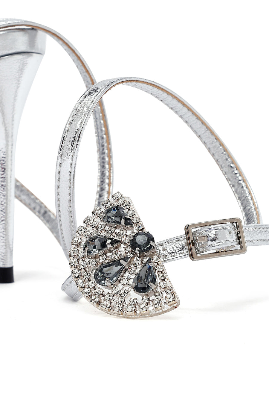 Women's Silver Ankle Buckle Stoned Thin Heel Sandals