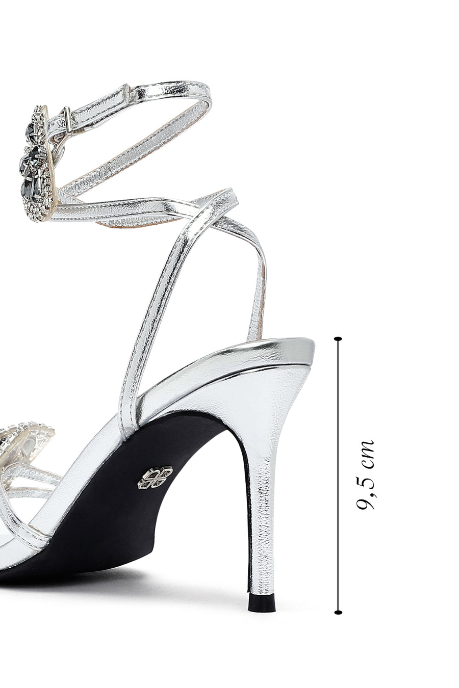 Women's Silver Ankle Buckle Stoned Thin Heel Sandals