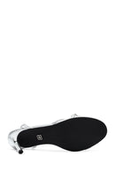 Women's Silver Ankle Buckle Stoned Thin Heel Sandals | Derimod