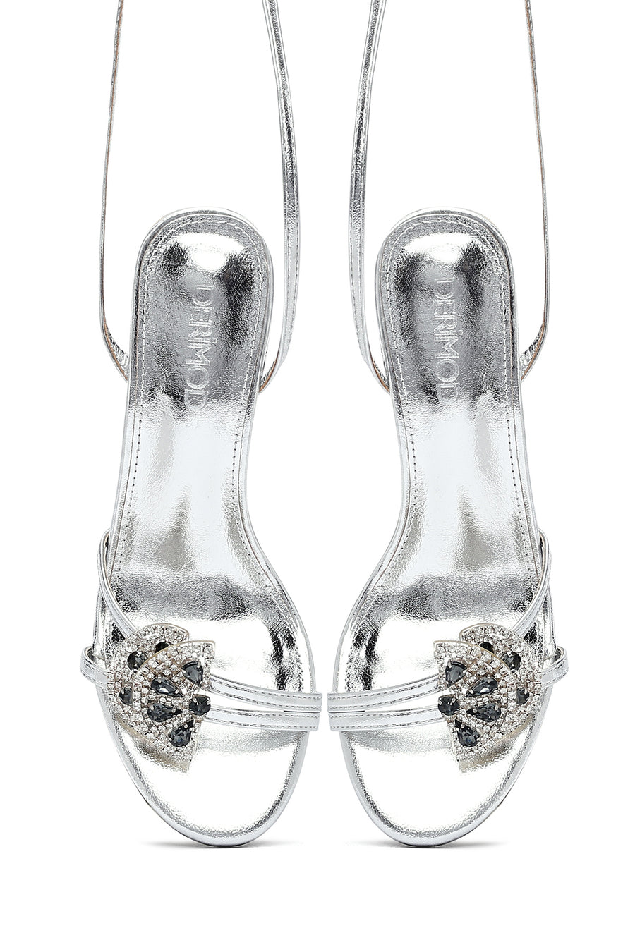 Women's Silver Ankle Buckle Stoned Thin Heel Sandals