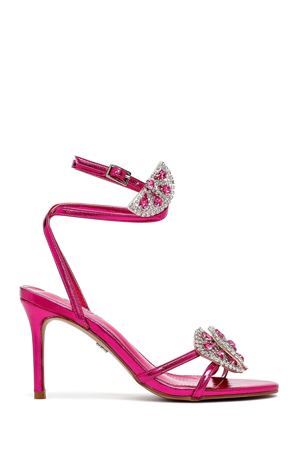 Women's Pink Ankle Buckle Stoned Thin Heel Sandals 25SFE481932 | Derimod