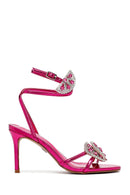 Women's Pink Ankle Buckle Stoned Thin Heel Sandals | Derimod