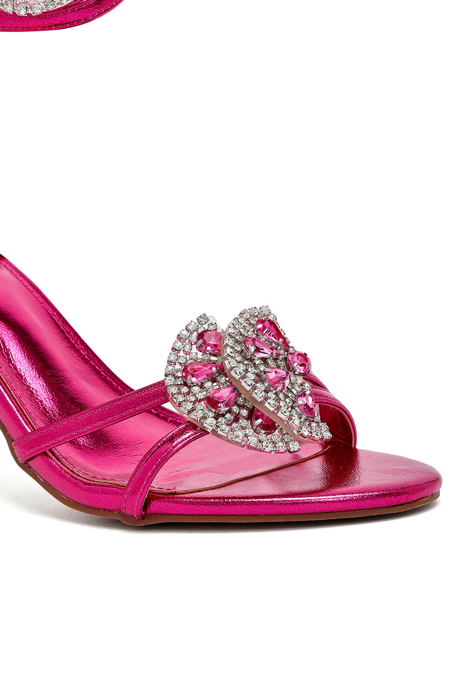 Women's Pink Ankle Buckle Stoned Thin Heel Sandals