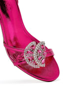 Women's Pink Ankle Buckle Stoned Thin Heel Sandals | Derimod