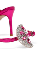 Women's Pink Ankle Buckle Stoned Thin Heel Sandals | Derimod