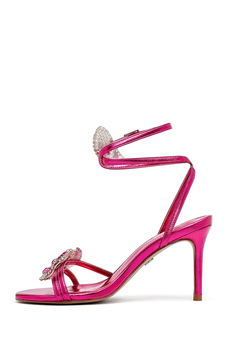 Women's Pink Ankle Buckle Stoned Thin Heel Sandals