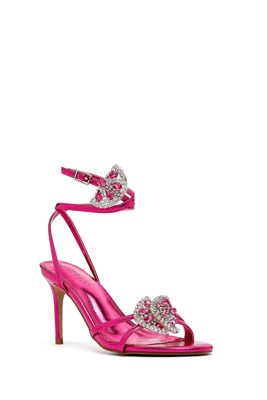 Women's Pink Ankle Buckle Stoned Thin Heel Sandals