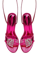 Women's Pink Ankle Buckle Stoned Thin Heel Sandals | Derimod