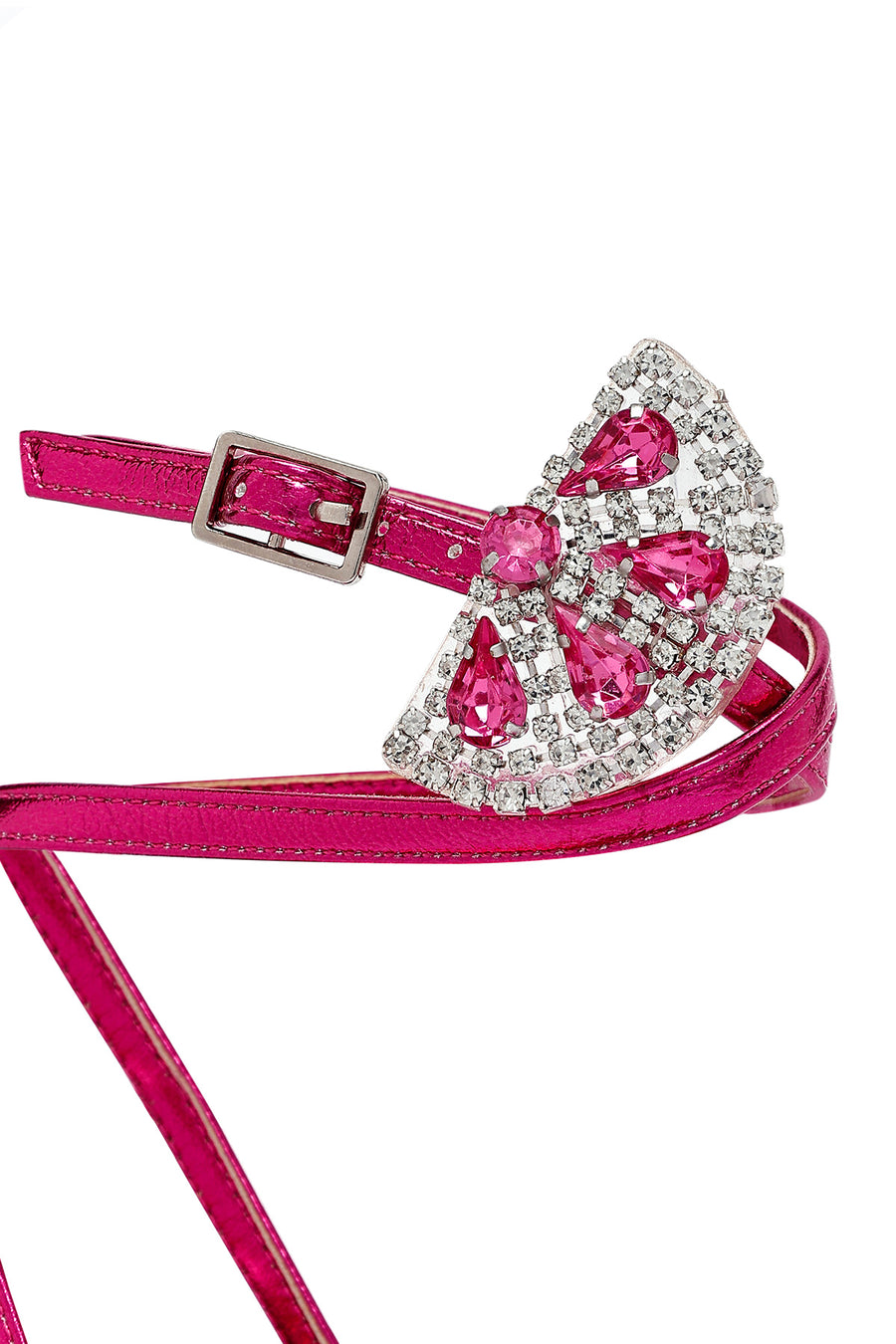 Women's Pink Ankle Buckle Stoned Thin Heel Sandals