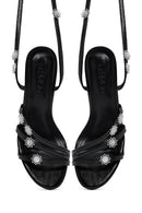 Kadın Siyah Bilekten Tokalı Taşlı Metalik İnce Topuklu Sandalet | Derimod