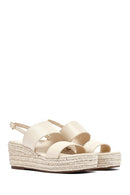 Women's Beige Ankle Buckle Wedge Heel Espadrille Sandals | Derimod