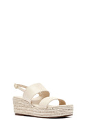 Women's Beige Ankle Buckle Wedge Heel Espadrille Sandals | Derimod