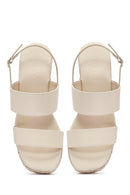 Women's Beige Ankle Buckle Wedge Heel Espadrille Sandals | Derimod