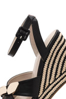 Women's Black Ankle Buckle Wedge Heel Espadrille Sandals | Derimod