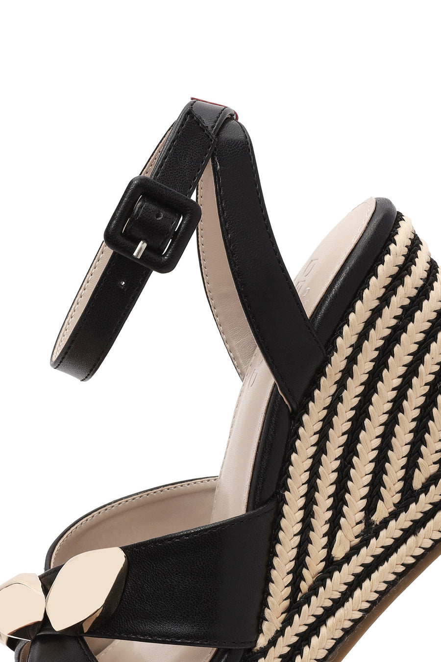 Women's Black Ankle Buckle Wedge Heel Espadrille Sandals