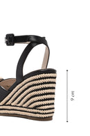 Women's Black Ankle Buckle Wedge Heel Espadrille Sandals | Derimod