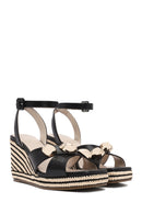 Women's Black Ankle Buckle Wedge Heel Espadrille Sandals | Derimod