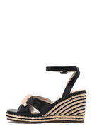 Women's Black Ankle Buckle Wedge Heel Espadrille Sandals | Derimod