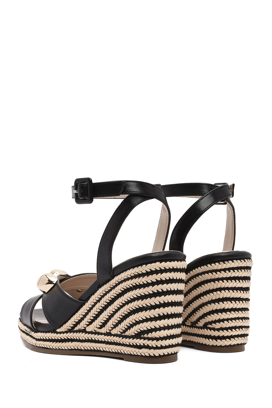 Women's Black Ankle Buckle Wedge Heel Espadrille Sandals