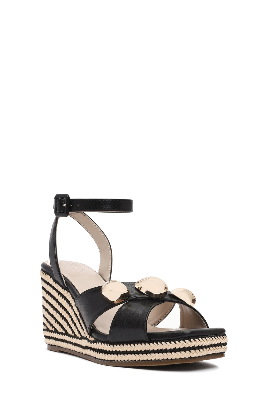 Women's Black Ankle Buckle Wedge Heel Espadrille Sandals