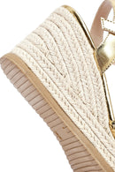 Kadın Altın Bilekten Tokalı Örgülü Dolgu Topuklu Espadril Sandalet | Derimod