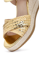 Kadın Altın Bilekten Tokalı Örgülü Dolgu Topuklu Espadril Sandalet | Derimod