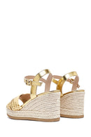 Kadın Altın Bilekten Tokalı Örgülü Dolgu Topuklu Espadril Sandalet | Derimod