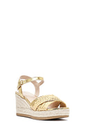 Kadın Altın Bilekten Tokalı Örgülü Dolgu Topuklu Espadril Sandalet | Derimod