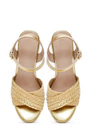 Kadın Altın Bilekten Tokalı Örgülü Dolgu Topuklu Espadril Sandalet | Derimod