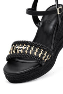 Kadın Siyah Bilekten Tokalı Örgülü Dolgu Topuklu Espadril Sandalet | Derimod