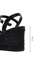 Kadın Siyah Bilekten Tokalı Örgülü Dolgu Topuklu Espadril Sandalet | Derimod