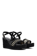 Kadın Siyah Bilekten Tokalı Örgülü Dolgu Topuklu Espadril Sandalet | Derimod