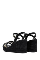 Kadın Siyah Bilekten Tokalı Örgülü Dolgu Topuklu Espadril Sandalet | Derimod