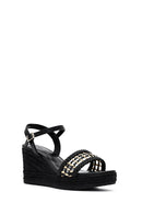 Kadın Siyah Bilekten Tokalı Örgülü Dolgu Topuklu Espadril Sandalet | Derimod