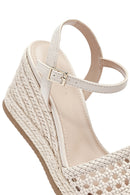 Kadın Krem Bilekten Tokalı Örgülü Dolgu Topuklu Espadril Sandalet | Derimod