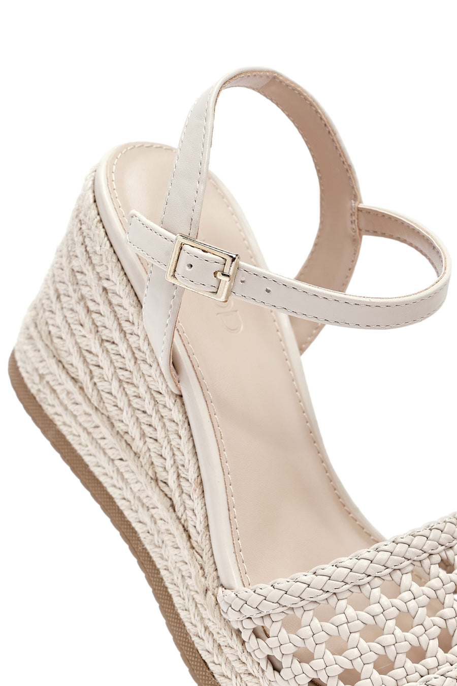 Women's Cream Ankle Buckle Braided Wedge Heel Espadrille Sandals