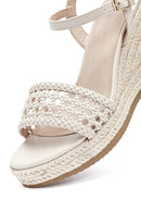 Kadın Krem Bilekten Tokalı Örgülü Dolgu Topuklu Espadril Sandalet | Derimod