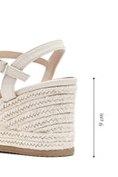 Kadın Krem Bilekten Tokalı Örgülü Dolgu Topuklu Espadril Sandalet | Derimod